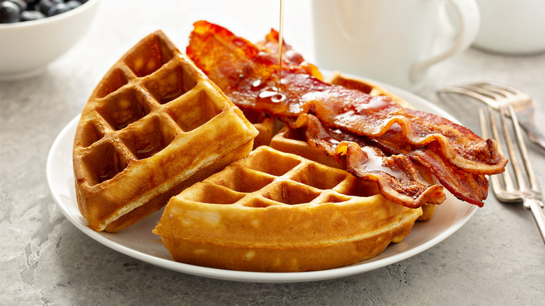 Crispy waffles with bacon on top