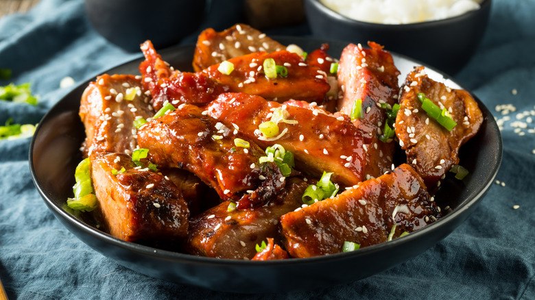 Chinese-style pork ribs in bowl