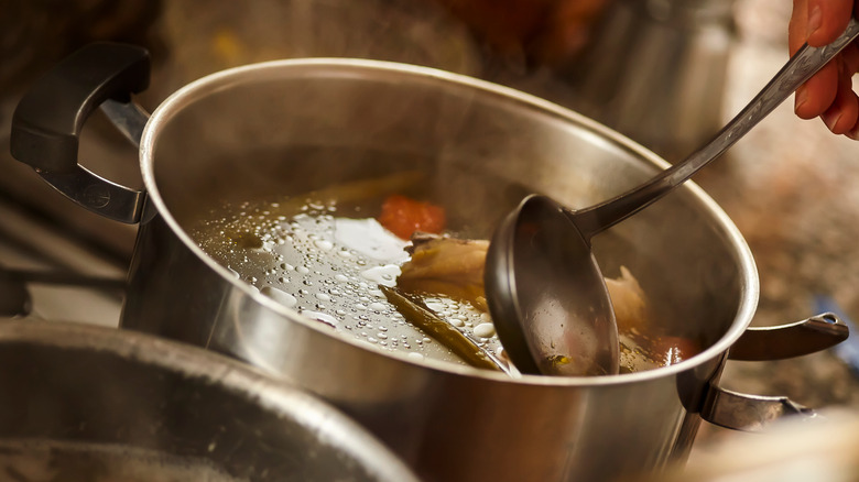 Pot of soup simmering