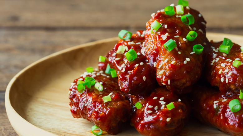 Korean fried chicken with scallions