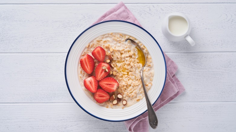 bowl of oatmeal and strawberries