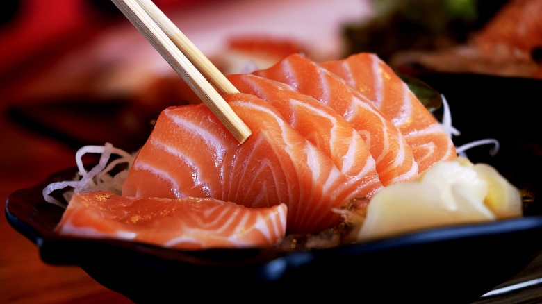 pieces of raw salmon sashimi