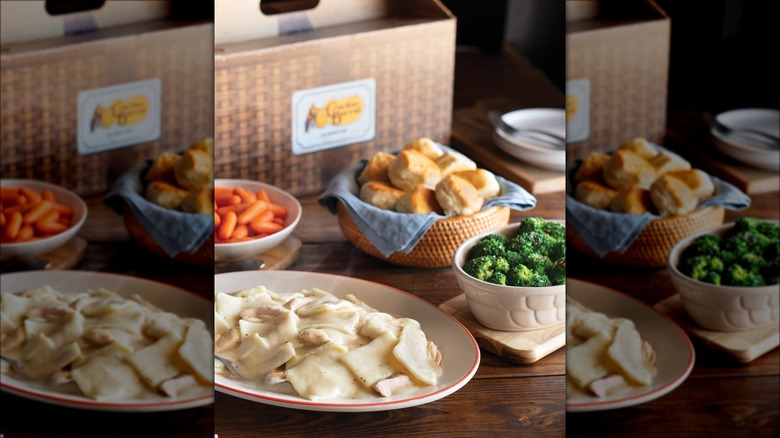 cracker barrel chicken n' dumplins spread on table