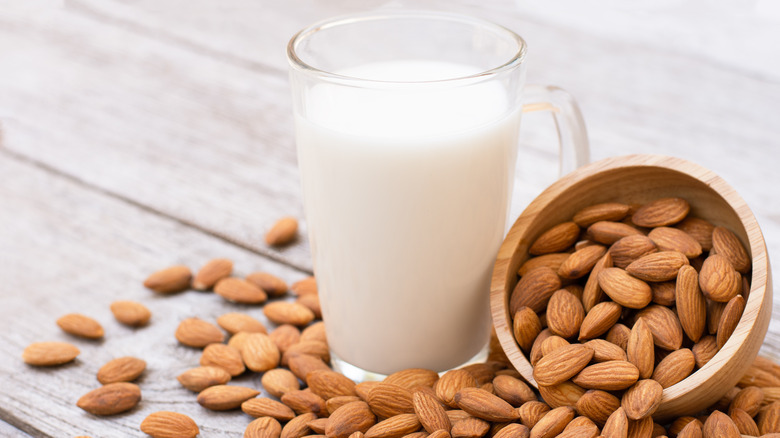 Cup of milk with almonds