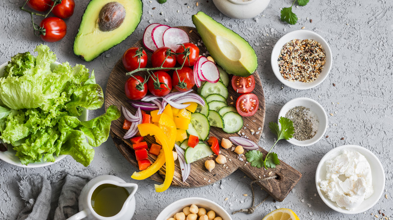 various fresh salad ingredients