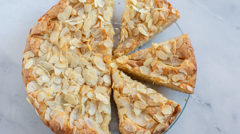 sliced cake almond topping