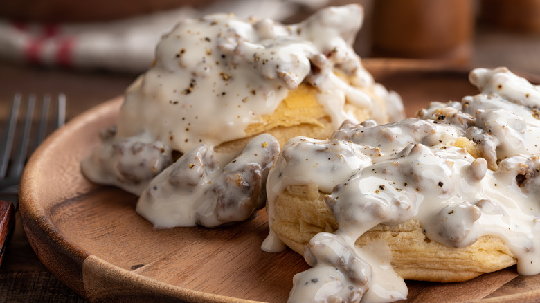 Plate with biscuits and gravy