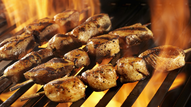 Chicken kebab on the grill