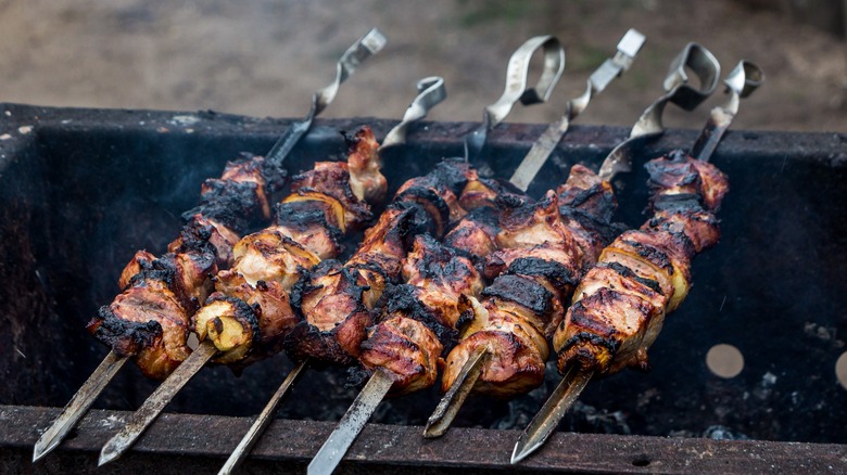 Skewers on grill