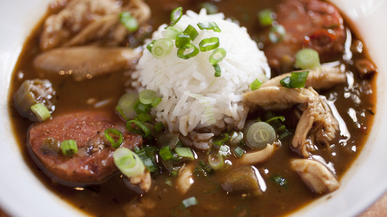 duck and andouille gumbo with rice