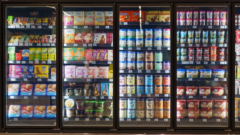 Ice cream section in grocery store