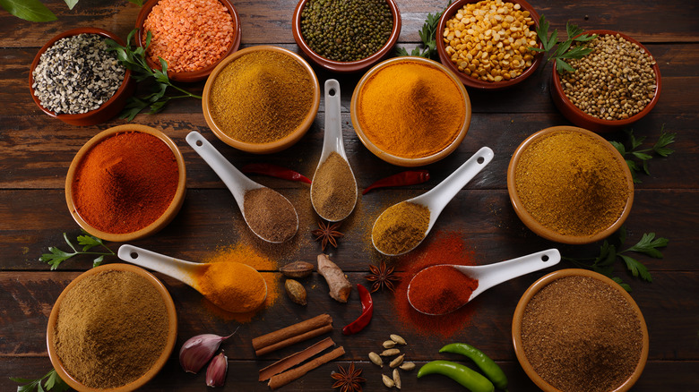 Colorful assortment of various spices