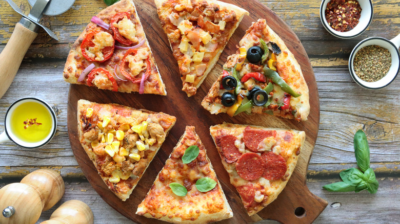 pizzas with various toppings