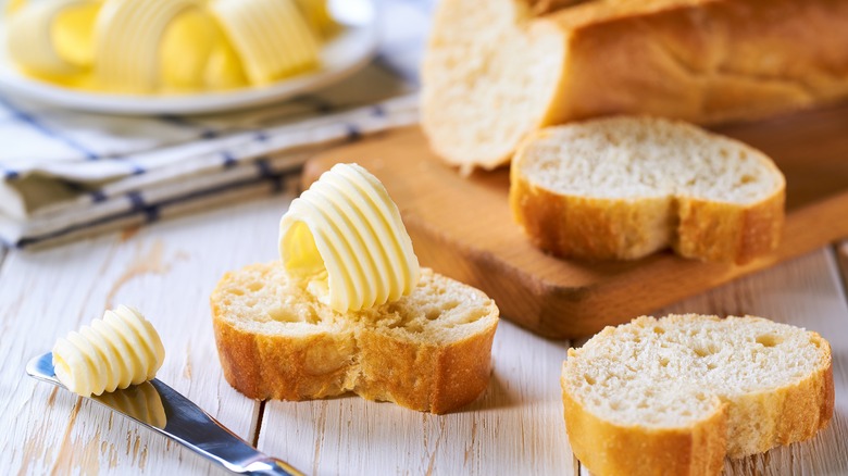 Baguette slices with butter