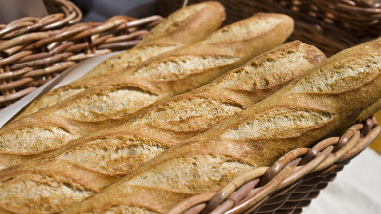 Fresh baguettes in a basket