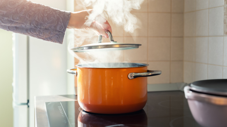 Steaming pot on stove