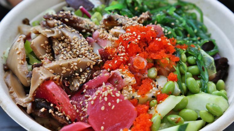 poke bowl with tuna and octopus