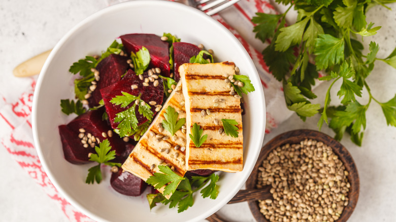 Grilled tofu on plate