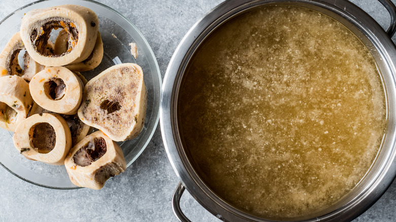 cleaned bones and beef stock