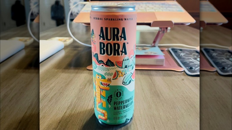 A can of Aura Bora sparkling water