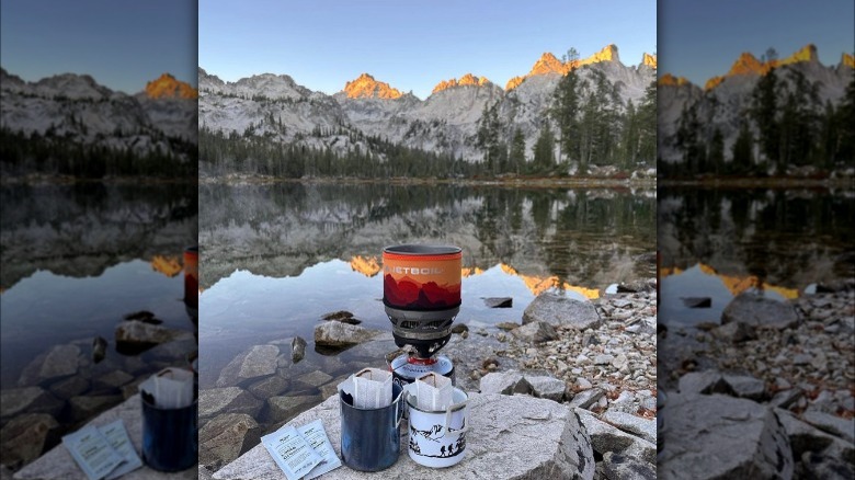 Copper Cow Coffee camping setup 