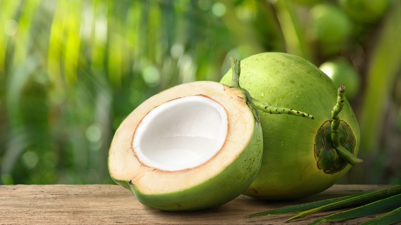 Green coconut cut open