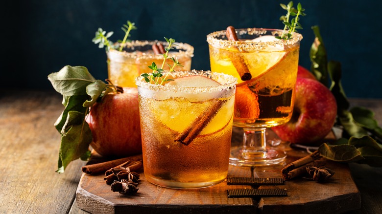 tray holding apple vinegar cocktails