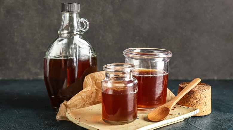 maple syrup in jars and bottle