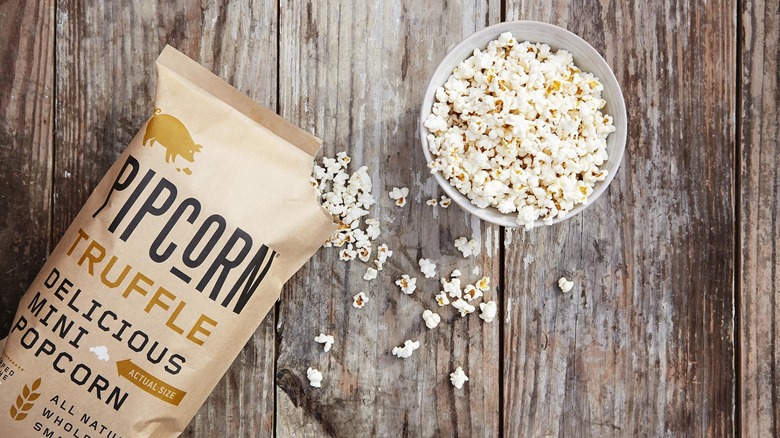 Opened bag of Pipcorn Truffle Mini Popcorn