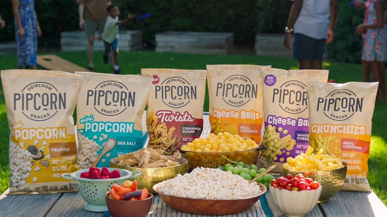 Collection of Pipcorn snack varieties