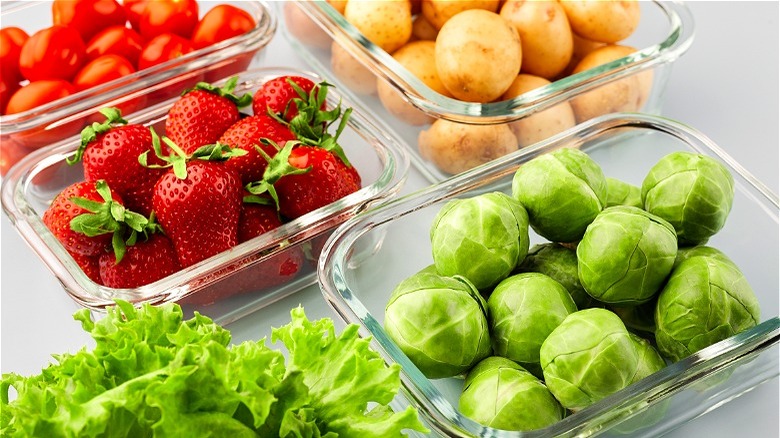 Produce in small glass containers 