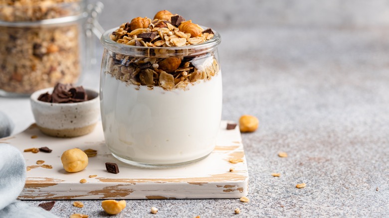 Yogurt with nuts and chocolate