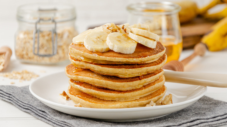 Pancake stack with bananas