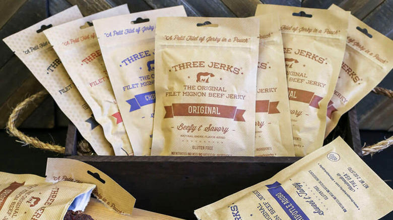 jerky bags in wooden basket