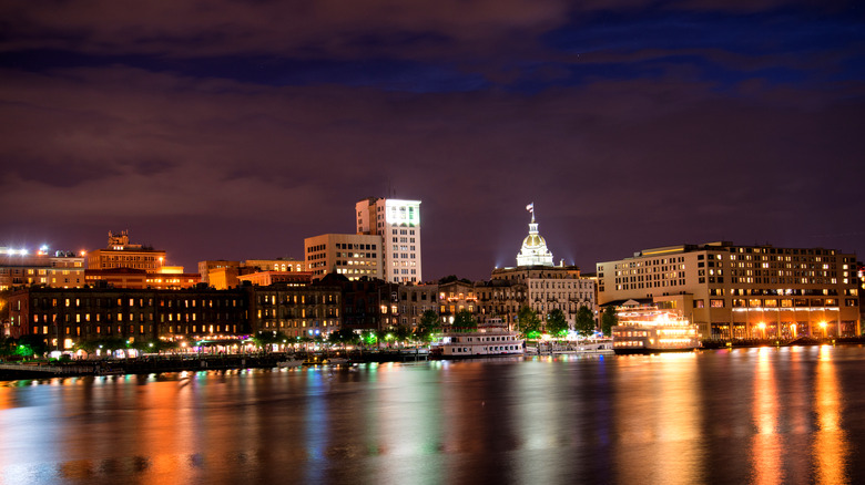 downtown Savannah at night