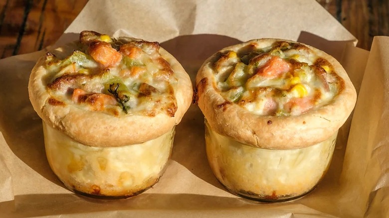 Chicken pot pies in glass jars