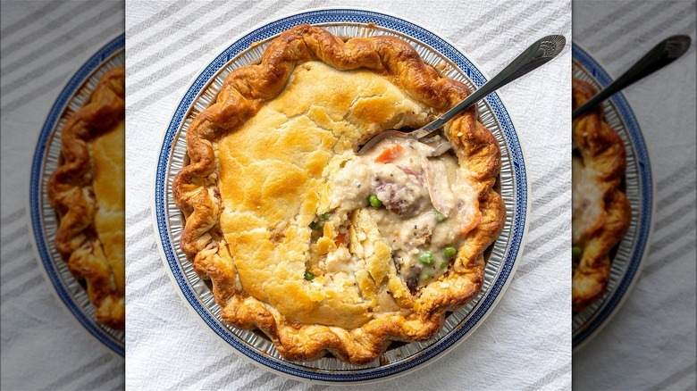 Chicken pot pie with spoon