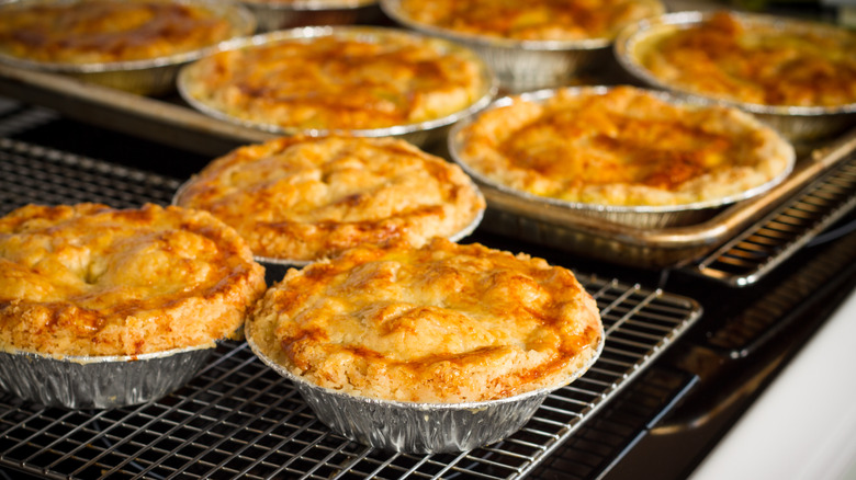 Chicken pot pies on cooling racks