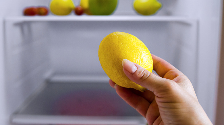 Person holding up a lemon