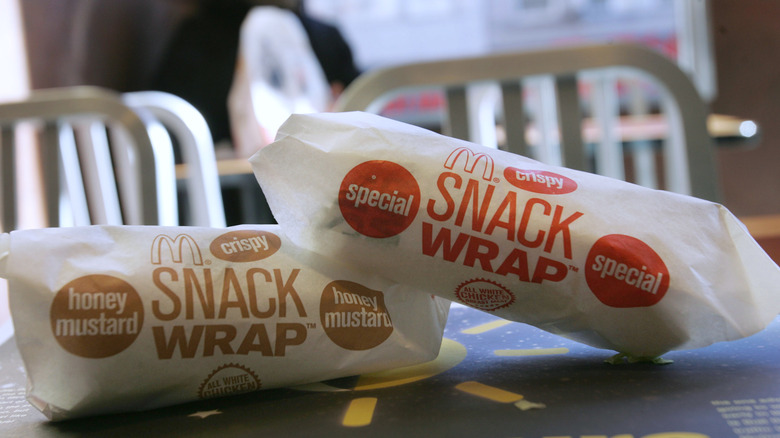 Two McDonald's snack wraps on a restaurant table