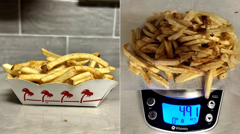 In-N-Out fries in container next to fries on food scale