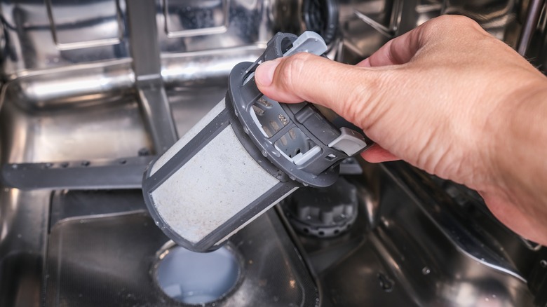 removing dirty dishwasher filter