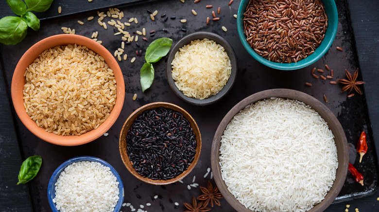 Different types of rice, including black rice