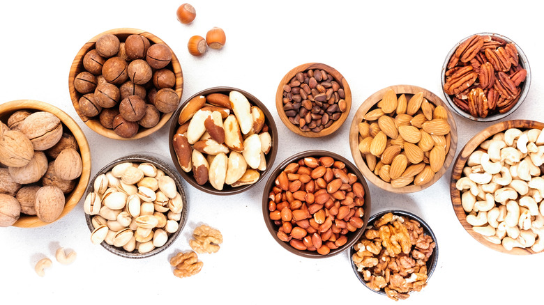 Wooden bowls holding snack nuts