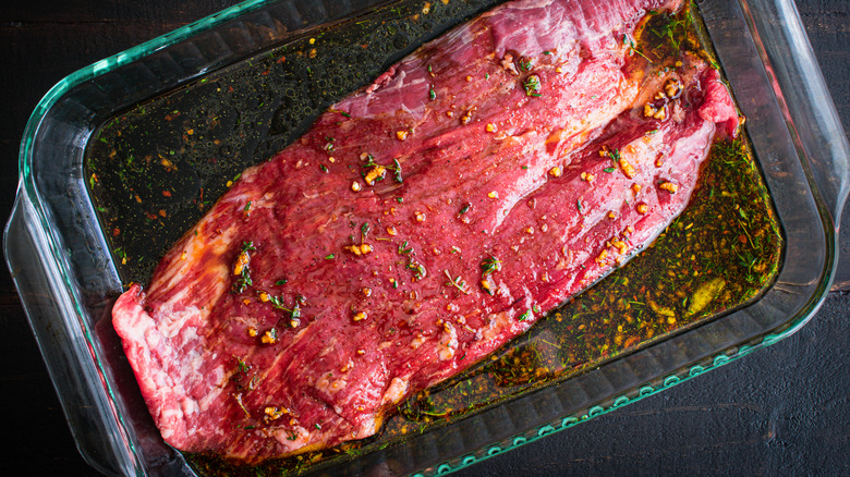 Flank steak marinating 