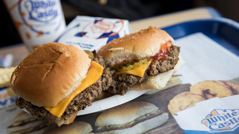 White Castle sliders with beverage