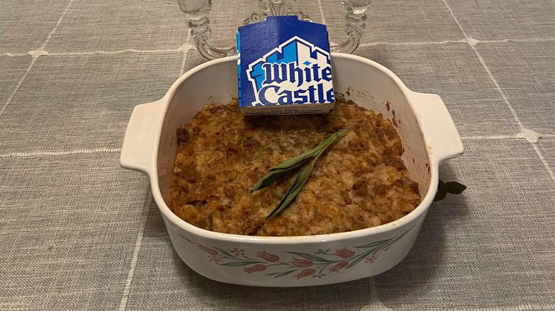 dish holding White Castle stuffing