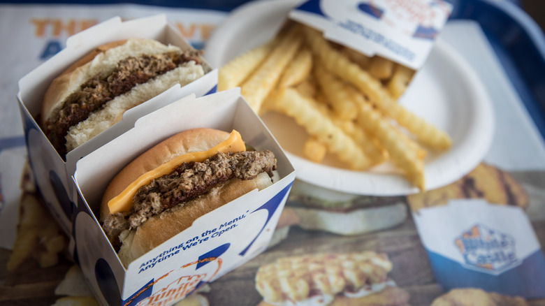 Two White Castle Sliders with fries