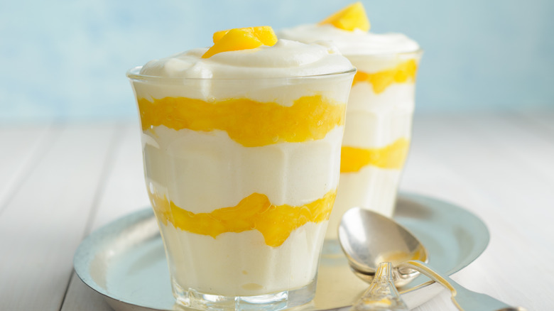 White chocolate mousse with mango layers