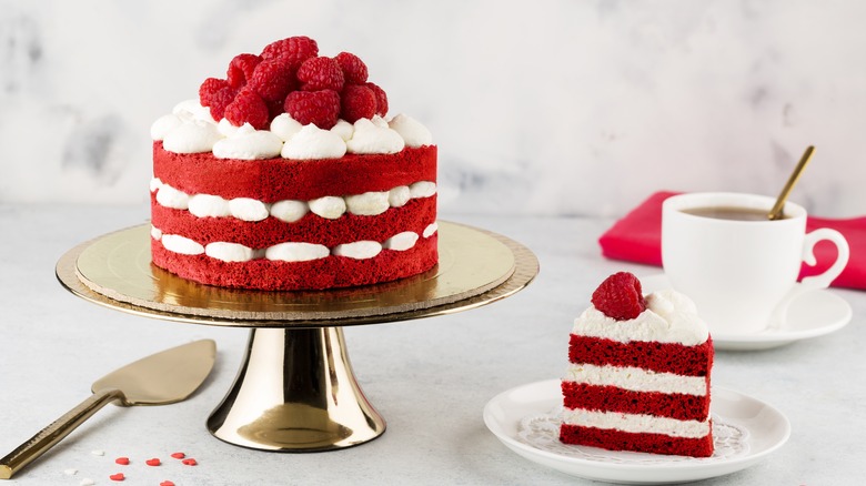 red velvet cake on display